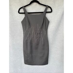 VTG Laundry by Shelli Segal Sheath Mini Dress 2 Silver Gray Beaded 90’s w/ Flaws